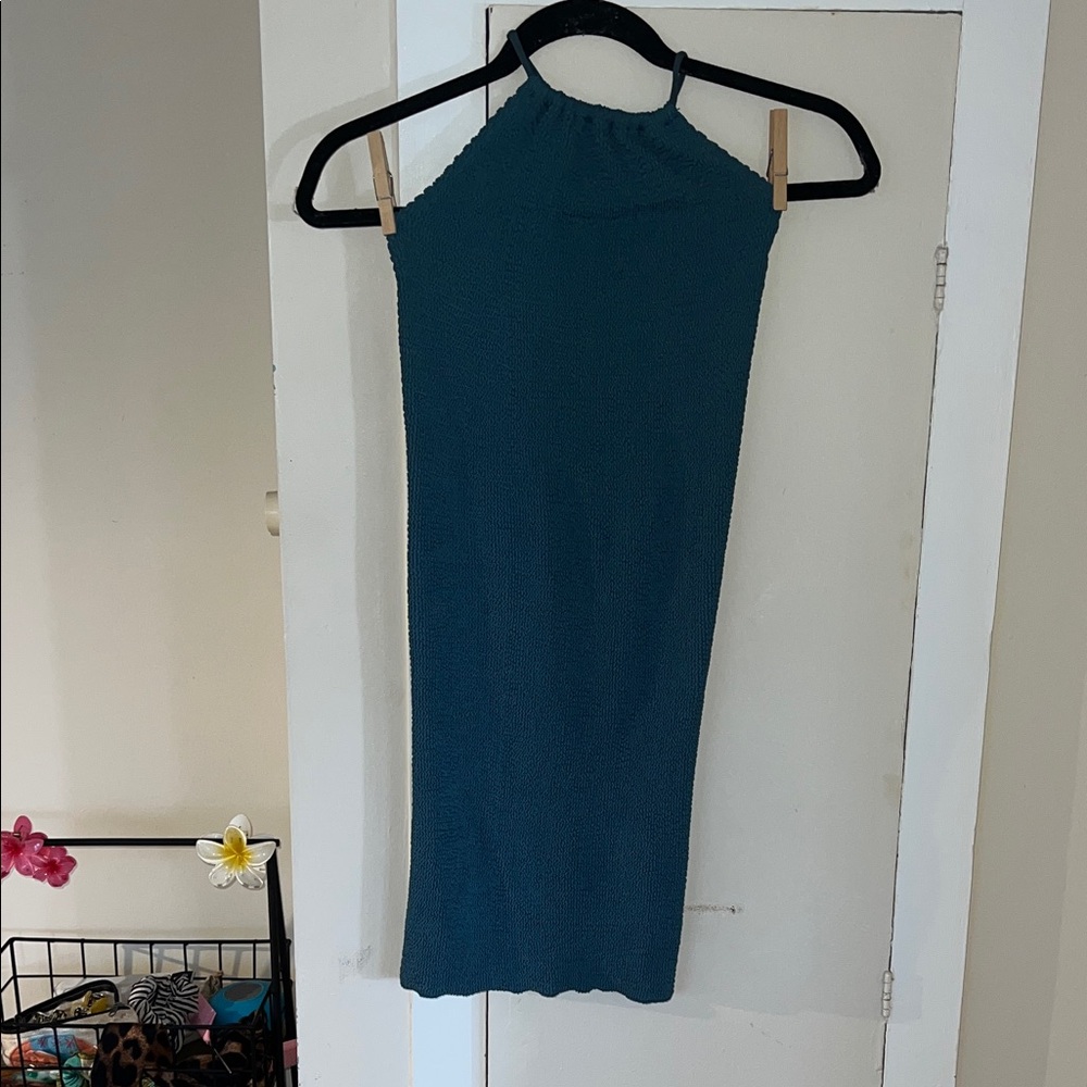 Bond-eye Teal Halter Neck Dress